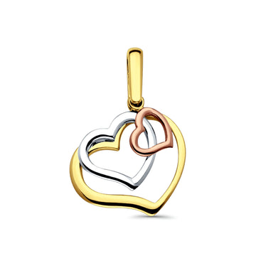 14K Tri Color Gold 3 Hearts Pendant 26mmX19mm 2.3 grams